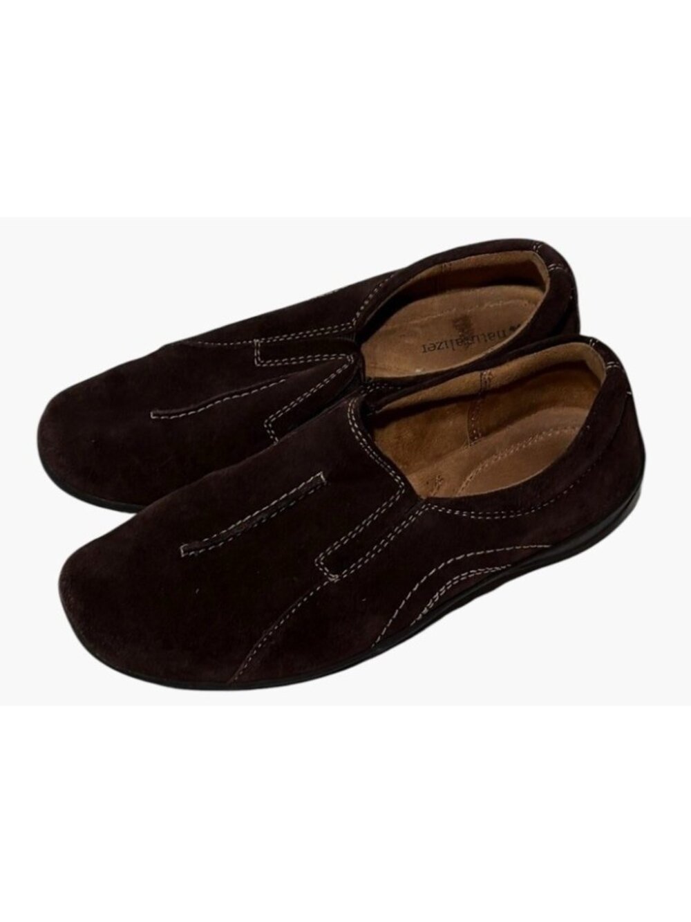 Naturalizer Womens Fadrina Slip On Shoes Brown Suede Leather Top Stitching Sz 7